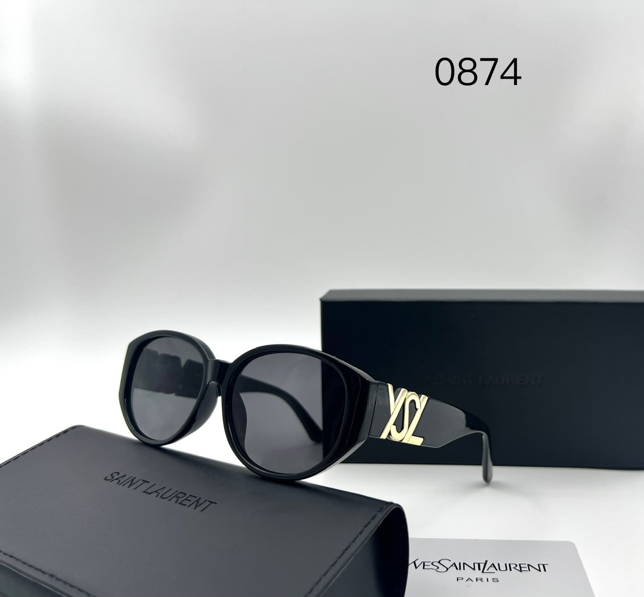 Saint Laurent 0874 Black Oval Sunglasses (Replica)
